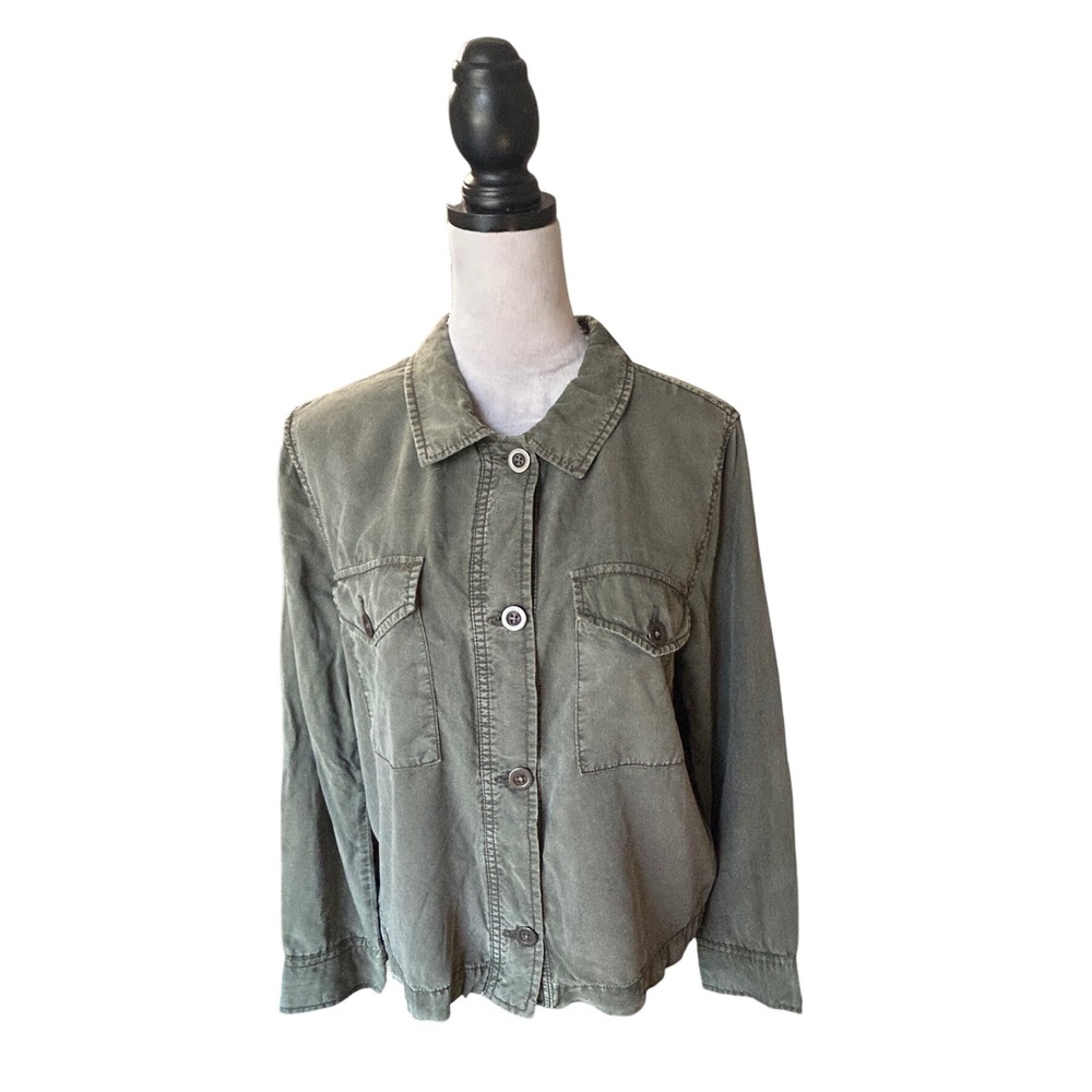 Sanctuary Women's Olive Green Button‎ Down Shirt Jacket Utility Style - M